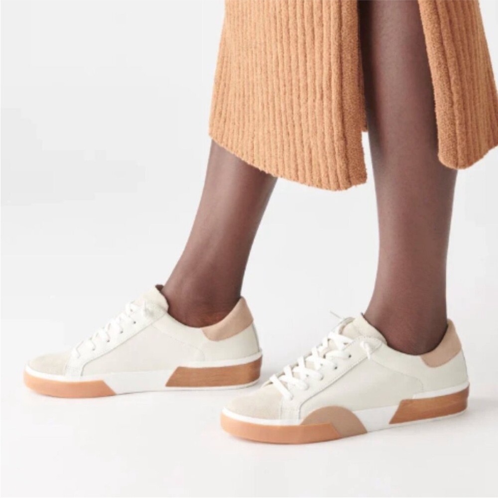Dolce Vita Zina Court Sneakers Leather Suede White Tan Sneakers Size 8, 9 NEW